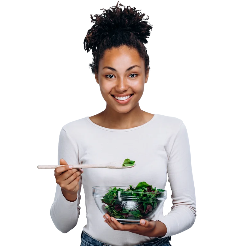 the girl poses with a homemade dish in the center Personal Lab Testing